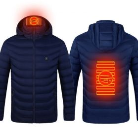Winter Heated Jacket USB Electric Cotton Coat Zip-up Heater Thermal Clothing Heating Vest For Men (Option: Blue Zone2-6XL)