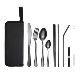 Portable Picnic Knife and Fork Tool With Storage Bag for Outdoor (Color: Black, Type: Style A)