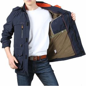 Men's Medium To Long Casual Outdoor Hooded Plus Size Jacket (Option: Blue-S)